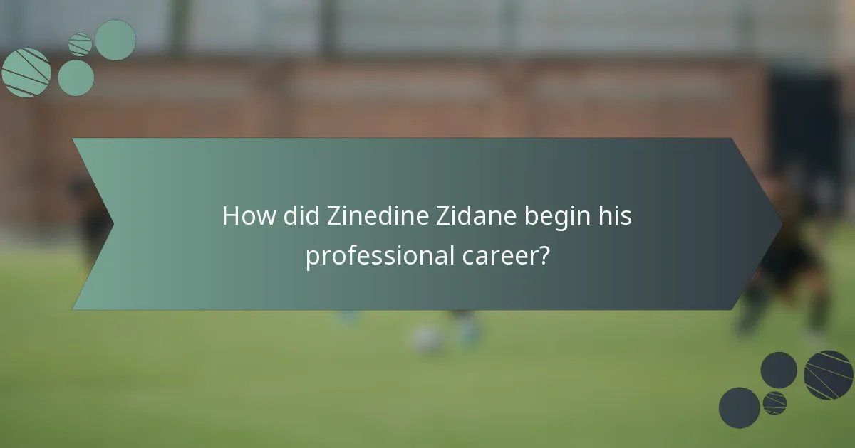 How did Zinedine Zidane begin his professional career?